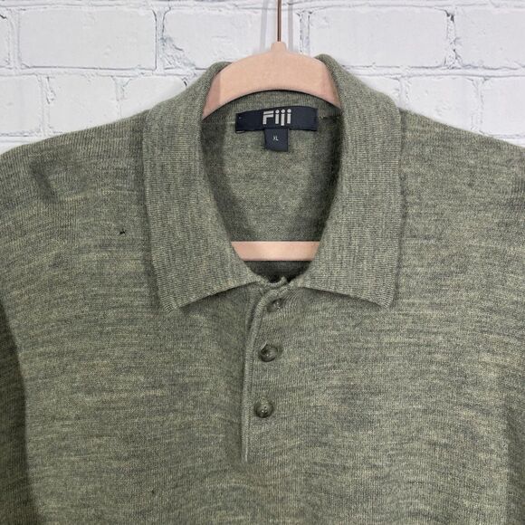 Fiii Pullover Sweater Mens XL Olive Green 100% Merino Wool Soft Golf Preppy - Picture 2 of 11